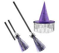 TOYANDONA Ensemble de Déguisement de Sorcière pour Enfant - Costume D'halloween, Accessoires de Costume de Sorcière avec Chapeau Et Balai pour Halloween, Carnaval Et Cosplay