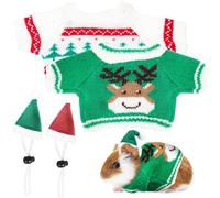 TOYANDONA Ensemble de Noël pour Petits Animaux - 2 Bonnets Élastiques Verts et Rouges 55X8 CM 2 Vêtements Festifs Motifs Cerf et Sapin Costume de Noël pour Lapins Cochons D’Inde et