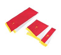 TOYANDONA Ensemble de Paraments Réversibles pour Chaire D’église Chemin de Table, Écharpe de Chaire et Marque-page Brodé avec Croix Tissu Liturgique Rouge et Blanc, Lot de 3 Set de Pièces,