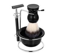 TOYANDONA Ensemble de Rasage 4 Pièces pour Hommes Rasoir Professionnel, Bol à Savonnette, Brosse à Barbe Dense et Support - Kit Complet pour Moustache, Bouc et Soin Barbe, Portable et