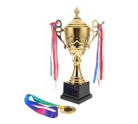 TOYANDONA Ensemble de Trophée Or 42 Cm et Médaille en Métal Doré avec Ruban, Récompense pour Tournois Sportifs et Compétitions Athlétiques, Coffret Complet pour Cérémonie de Remise des Prix