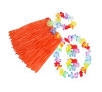 TOYANDONA Ensemble Jupe Hawaïenne Garçon et Filles 40 Cm Orange Serrage-tête Fleurs, Bracelets et Guirlande, Costume Coloré pour Fête Tropicale, Luau et Danse Hula - Articles de Fête Filles