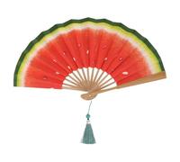 TOYANDONA Éventail Pliable en Bambou Motif Pastèque Peint la Main, Portable et Solide avec Pompon, pour L'été, Les Déplacements Quotidiens Festivals Couleur Aléatoire