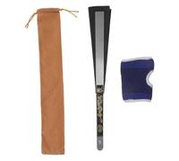 TOYANDONA Éventail Pliant Chinois 65x34 Cm en Acier Inoxydable Noir Protège-Main et Housse en Velours, Éventail Portable pour Tai-chi, Kung-fu, Danse Traditionnelle et Décoration Intérieure