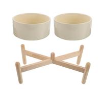TOYANDONA Gamelle pour Animaux de Compagnie sur Pied 2 Bols en Céramique 850 ML Ø 15,5 Cm avec Support en Bois Antidérapant, Bol Double Surélevé pour Chiens et Chats de Petite Race,