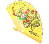 TOYANDONA Grand Éventail Mural Chinois 0,5 X 0,9 M en Bois et Papier Jaune avec Motif Oiseaux et Fleurs, Décoration Murale Asiatique pour Mariage et Studio Photo, Éventail Pliable Décoratif