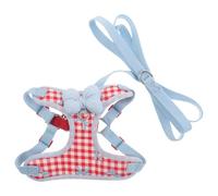 TOYANDONA Harnais pour Chiots de Petite Taille en Maille Respirante avec Nœud à Carreaux Rouges et Blancs Laisse Réglable Anti-Traction pour Promenade Sécurisée Gilet Rembourré Adaptable