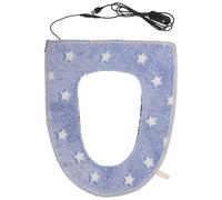 TOYANDONA Housse de siège de toilette chauffante USB - Coussin de siège de toilette moelleux, lavable et amovible - Housse chauffante électrique avec étoile lumineuse 43 x 36,5 cm, bleu ciel