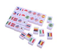TOYANDONA Jeu De Société Mahjong 64 Pièces avec Drapeaux Nationaux Jeu De Cartes Assorties De La Géographie Assorties avec Drapeaux Internationaux