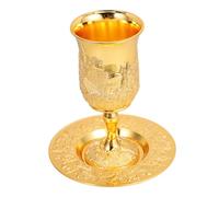 TOYANDONA Kiddush Cup Métal Doré avec Plateau Coupe de Vin Shabbat Réutilisable Symbole Traditionnel pour Repas Shabbat et Cadeau Festif Élégant