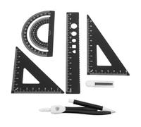 TOYANDONA Kit de Géométrie Complet avec Règle, Compas et Rapporteur Noir | Alliage D'aluminium, Quatre Règles Compas, pour Dessins Précis et Préparation aux Examens