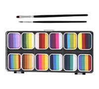 TOYANDONA Kit de Maquillage Visage Corps 12 Couleurs Dégradées Peinture Corporelle Aquarelle Lavable Palette Mate et Nacrée avec 2 Pinceaux pour Halloween et Festivals