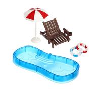 TOYANDONA Kit de piscine miniature pour maison de poupée - Scène réaliste de plage d'été à l'échelle 1:12 avec bouée, chaise longue et parasol - Idéal pour les maisons de poupée et les paysages