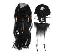 TOYANDONA Kit Déguisement Pirate Halloween avec Perruque Tresse Barbe et Cache-œil Accessoires Cosplay Léger et Réaliste pour Fêtes et Carnaval