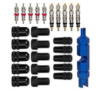 TOYANDONA Kit Réparation Valves Vélo 26 Pièces en Aluminium, Adaptateurs et Capuchons de Noyau de Soupape Compatibles Presta et Standard, Accessoires Protection et Gonflage pour Pneus VTT