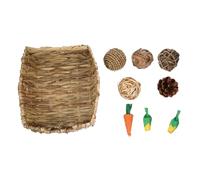 TOYANDONA Lit Herbe Tissé Main avec Jouets à Mâcher Naturels pour Lapins Chinchillas et Hamsters Nid Paille pour Petits Animaux Rongeurs