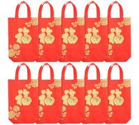 TOYANDONA Lot de 10 Paquet Présents Réutilisables Nouvel An Chinois Petits Paquet en Tissu Non Tissé Motifs Fu Dorés Poignées Pratiques Fête du Printemps et Emballage Présent