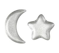 TOYANDONA Lot de 2 assiettes à dessert en fer martelé - Plateau à fruits argenté en forme de lune et d'étoile - Plat de service décoratif rétro pour l'Aïd, le Ramadan, Noël, un