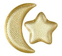 TOYANDONA Lot de 2 assiettes à dessert en fer martelé - Plateau à fruits doré en forme de lune et d'étoile - Plat de service décoratif rétro pour l'Aïd, le Ramadan, Noël, un