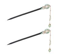TOYANDONA Lot de 2 Baguettes à Cheveux en Bois Naturel D’Ébène Pompons Épingles Chinoises Traditionnelles pour Chignon Accessoires Coiffure Ethniques pour Mariage et Fêtes