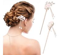 TOYANDONA Lot de 2 Baguettes à Cheveux Fleuris Vintage en Alliage Robuste Finition Rose Doré Épingles à Cheveux Pompons pour Chignon Élégants pour Fêtes et Coiffures Traditionnelles