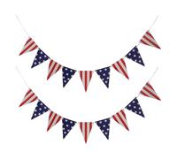 TOYANDONA Lot de 2 Bannières Décoratives aux Couleurs Bleu Blanc Rouge, Fanions Triangulaires en Tissu Léger, 2,5 M, Décoration pour Fête Nationale Américaine et Célébration du 4 Juillet