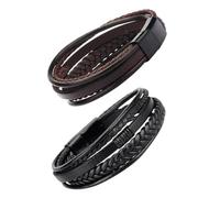 TOYANDONA Lot de 2 Bracelets Homme Tressés en Cuir Boucle Magnétique, Style Ethnique, Noir et Marron, Accessoires de Poignet pour Usage Quotidien et Présents