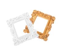 TOYANDONA Lot de 2 Cadres Photo Baroques Vintage en Résine Blanche et Dorée, Grands Cadres Rectangulaires à Motifs Floraux, Décoratifs pour Loisirs Créatifs et Décoration