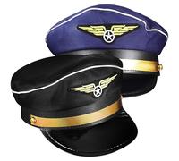 TOYANDONA Lot de 2 Chapeaux de Pilote en Polyester, Bleu et Noir, Taille Unique, Accessoires Cosplay et Spectacles, Déguisement Capitaine et Hôtesse de L’air, Couvre-chefs Légers