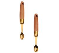 TOYANDONA Lot de 2 Cuillères à Fruits en Bois Manches Ergonomiques, Pelles à Melon Dorées, Ustensiles Pratiques Cuisine Maison, Découpe Pastèque et Melon, Vaisselle Cuisine Robuste