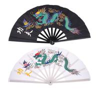 TOYANDONA Lot de 2 Éventails Pliants Kung-fu en Plastique Dragons Colorés Noir et Blanc, Éventails Portatifs D'été pour Danse, Tai-chi, Arts Martiaux Chinois et Mariage, Ventilateurs à Main