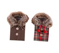 TOYANDONA Lot de 2 Housses Décoratives pour Bouteille de Vin de Noël 1 en Tissu à Carreaux Rouges et 1 en Lin Gris Bordure en Fausse Fourrure Réutilisables et Lavables Décoration Festive