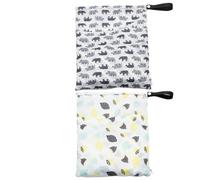 TOYANDONA Lot de 2 Paquet Étanches à Double Fermeture Éclair pour Couches Pochette Humide/Sèche Réutilisable en Tissu Imprimé Organiseur de Couches pour Voyage et Crèche Rangement