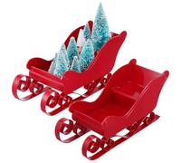 TOYANDONA Lot de 2 petits traîneaux de Noël en plastique pour décoration de fête de Noël, centre de table, rouge