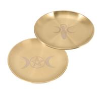 TOYANDONA Lot de 2 Plateaux Ronds en Laiton Léger pour Cérémonie et Autel, Porte-Bougie Pentacle Délicat, Plateau de Présentation Polyvalent pour Accessoires D'autel et Rangement Sacré,