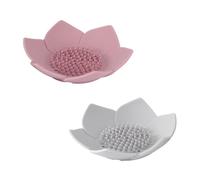 TOYANDONA Lot de 2 Porte-savons en Silicone Forme Lotus Égouttoir, Boîte Rangement Savonnette Blanc et Rose, Organisateur pour Salle de Bain Évacuation D’Eau, Support Solide et Antirouille