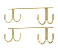 TOYANDONA Lot de 2 Porte-tasses à Fixer sous Meuble en Fer Robuste Doré, 4 Crochets Suspendre de Mugs et Tasses, Organiseur la Cuisine pour Placard, Rangement Gain de Place et Accès Rapide