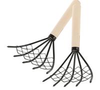 TOYANDONA Lot de 2 Râteaux à Fruits de Mer avec Manche en Bois Râteau à Filet en Acier au Carbone Outil Robuste pour Récolte Palourdes et Coquillages à la Plage