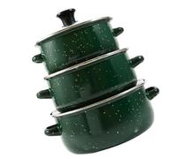 TOYANDONA Lot de 3 Casseroles Émaillées Vertes Miniatures, Double Poignée, Fond Plat, Cuisson Rapide et Uniforme, Ensemble Complet pour Marmite, Ramen et Pot à Pâtes, Maison et Bureau