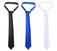 TOYANDONA Lot de 3 Cravates en Satin Homme Uni, Cravates Fines Élégantes, Accessoires Costume Mariage et Bureau, Couleurs Noir Blanc Bleu, Ensemble 3 Pièces pour Tenue Cérémonie et Affaires