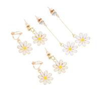 TOYANDONA Lot de 3 Paires Boucles D'oreilles Marguerite Clips et Clous en Alliage Solide Argenté Fleurs Pendantes Femme Usage Quotidien et Occasions Spéciales