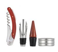 TOYANDONA Lot De 3 Set De Accessoires pour Vin Rouge Tire-Bouchon Ergonomique Rouge en Bois Verseur Anti-Goutte Anneau Tissu Usage Bar Et Cave