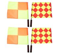 TOYANDONA Lot de 4 Drapeaux d'Arbitre à Main Haute Visibilité pour Football et Rugby Drapeaux de Signalisation Officiels avec Motifs Petits et Grands Carreaux Légers et Portables pour