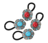 TOYANDONA Lot de 4 Élastiques Ethniques à Fleurs Lotus en Cordelette Ultra-Résistante Bleu et Rouge Accessoires de Coiffure Bohèmes pour Femmes et Filles Ornements Cheveux Style Chinois