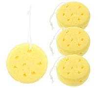 TOYANDONA Lot de 4 Éponges de Bain Rondes Jaunes en Luffa Exfoliantes Éponges Corporelles Naturelles Accessoires de Toilette Légers et Pratiques pour Nettoyage Quotidien
