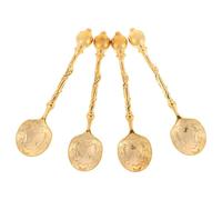 TOYANDONA Lot de 4 Mini-cuillères à Café en Acier Inoxydable Sculpté Vintage, Cuillères à Dessert Glace, Finition Dorée, pour Café, Thé et Pâtisserie, Accessoires Cuisine Élégants
