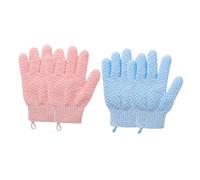 TOYANDONA Lot de 4 Moufles Exfoliants Bain en Tissu Jacquard 2 Bleus et Moufles Cinq Doigts pour Exfoliation Corporelle et Massage Nettoyage en Profondeur Usage Quotidien