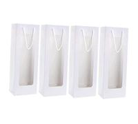 TOYANDONA Lot de 4 Paquet à Vin en Papier Kraft Marron avec Fenêtre Transparente Poignée Intégrée Adaptés pour Bouteilles de Vin Rouge Présents et Transport Lors de Fêtes Mariages et