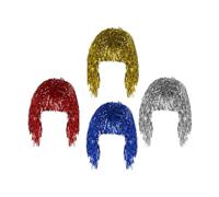 TOYANDONA Lot de 4 Perruques Courtes à Paillettes Métalliques en Soie Haute Température Couleurs Argenté et Bleu Accessoires Capillaires pour Cosplay Bal Masqué et Soirées à