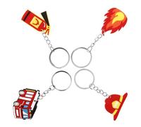 TOYANDONA Lot de 4 Porte-clés Pompier en Alliage, Pendentifs Décoratifs Casque, Camion, Extincteur et Chapeau, Porte-clés Suspendus pour Paquet, Fête et Collection, Ornement Porte-clés